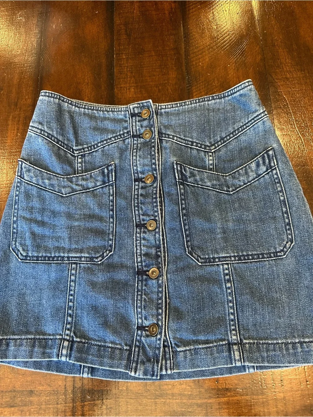 Free People Button-Front Denim Mini Skirt in Blue